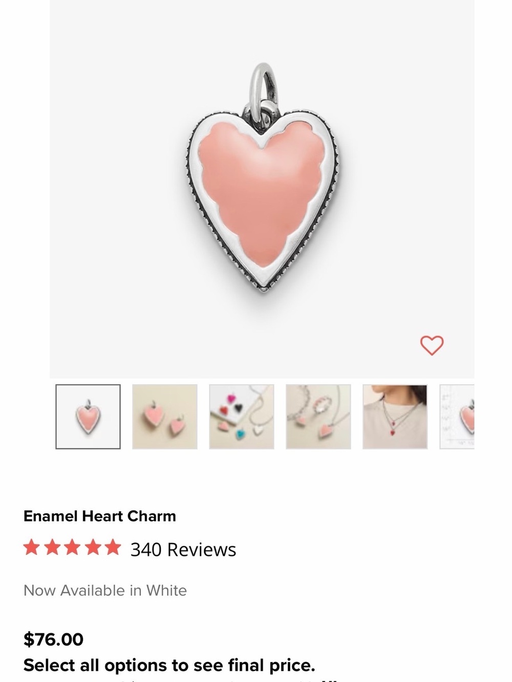 James Avery Peach-Pink Enamel Heart Charm